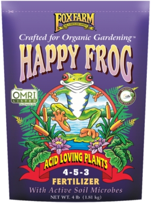 Happy Frog: Acid Loving Plants Fertilizer from Foxfarm. NPK values are: 4-5-3.
