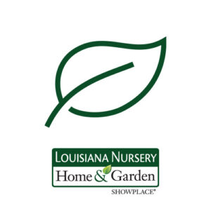 A simple green leaf graphic above the text "Louisiana Nursery Home & Garden Showplace" on a white background.